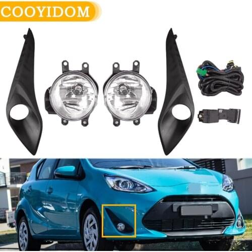 1Set Left Right Car Hologen Fog Light cover Front Bumper Driving Spot Lamp foglights With Wires Switch For Toyota Prius C 2018