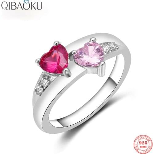Real 925 Sterling Silver Rings Love Heart Zircon Exquisite Sweet Engagement Ring Fine Jewelry Luxury Ring for Women
