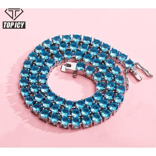 4mm Custom color pink cute young style durable cuban chain chocker necklace rainbow colorful zircon pave tennis chain