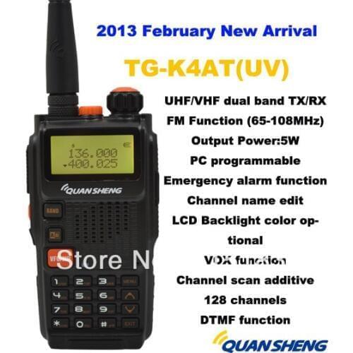 Freeship New 2013 Quansheng TG-K4AT(UV) Dual Band two way radio5W 128CH FM Portable two way CB ham radio quansheng walkie talkie