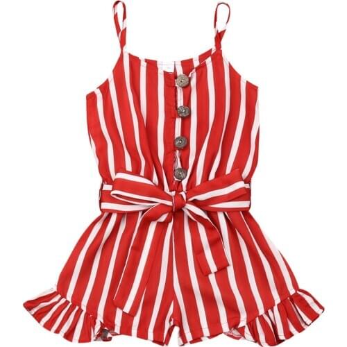 Pudcoco Toddler Kids Baby Girl Clothes Sleeveless Strap Striped Romper Summer Holiday Baby Outfit 3-8T