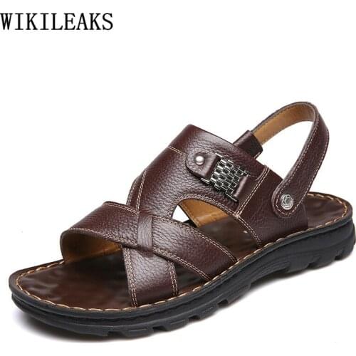 Designer Slides Mens Sandals Genuine Leather Man Sandals 2021 Summer Beach Shoes Black Sandals Shoes Male Zapatillas De Hombre