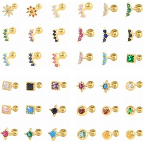 Aide 925 Sterling Silver Colored Zircon Stud Earrings Christmas Tree Elk Snowflake Shape Crystal Cartilage Piercing Ear Studs