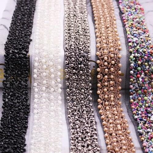 10yards 3cm DIY Handmade Beads Lace Trim Rhinestone Mesh Ribbon Applique Sewing Accessories Crafts For Clothes Wedding Dress