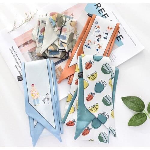 Women Girls French Style Silk Scarf Character Small Long Ribbon Turban Silk Scarf 1PC Fashion Elegant Bag Skinny Scarves
