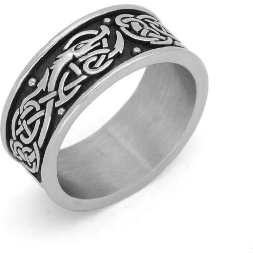 Nordic Viking amulet drgon dreki Scandinavian Jormungand pendant rings stainless steel with valknut rune gift bag