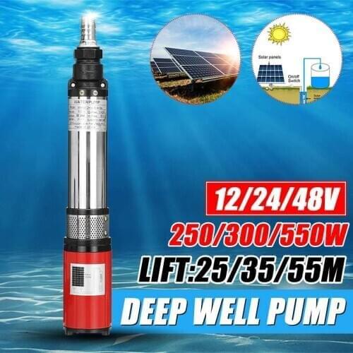 Solar Water Pump 12/24V/48V 55m 250W/300W/550W Deep Well Pump DC Screw Submersible Pump Irrigation Garden Home Agricultural