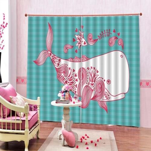 Modern Simple Cartoon Shark Curtain Sea Underwater World 3D Fish Polyester Fabric Childrens room Blackout Window Drapes Sets