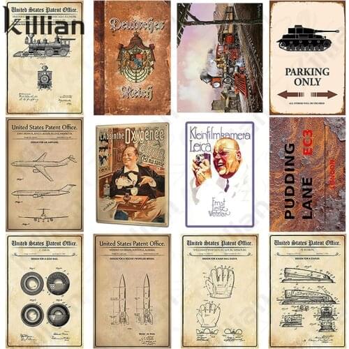 Vintage Metal Poster Kraft Paper Tank Metal Plate Decor Mechanical Draft Metal Painting Club Art Metal Plaque Home Decoration