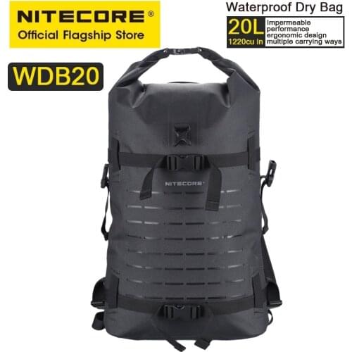 NITECORE WDB20 20L Outdoor Waterproof Backpack Women Men Nylon Fishing Travel Sports Hiking Trekking Dry Bag 500D TPU Black