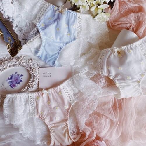 Japanese Girl Underwears Floret Embroidery Seamless Underwear Lace Edge Pure Cotton Crotch Solid Color Color Womens Tango Sexy