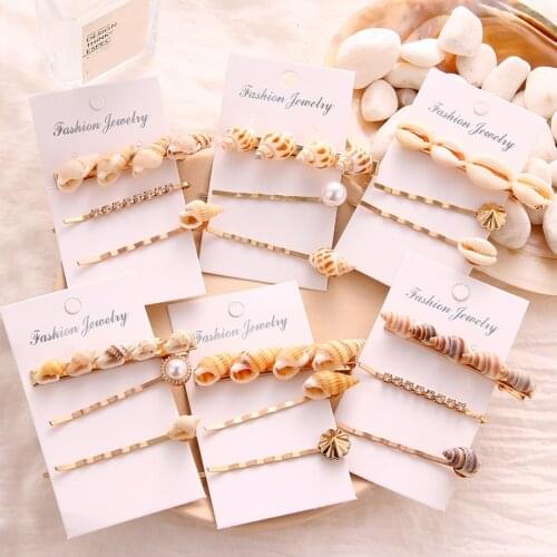 2019 New Fashion Conch Cowrie Shell Hair Pins Pearl Barrette Hair Clips for Women Girls Sea Shell Hair Accessories for Wedding
