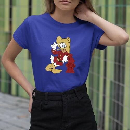 Four Seasons Disney Women T-Shirts Summer New Products Round Neck Short Sleeve Donald Duck Cartoon Printing T Shirts Female Cute