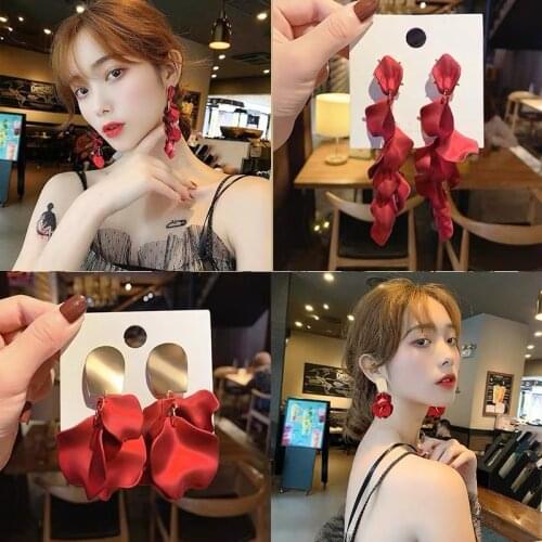 2020 new Red Flower Petal Earrings For Women Sexy Statement Earrings Hot Fashion party Jewelry wholesale Pendientes