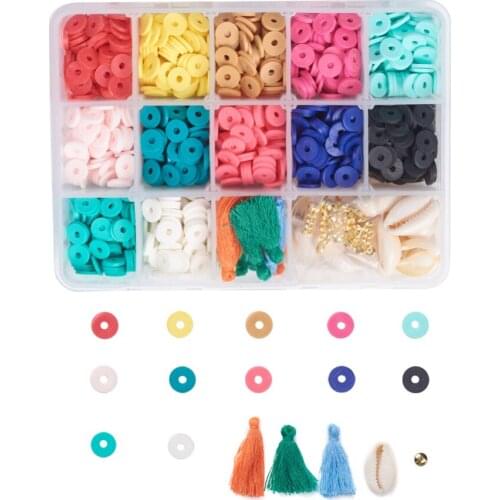 1 Box 16 Colors DIY Jewelry Sets Handmade Polymer Clay Beads 4/6/8mm Heishi Cowrie Shell Beads For Jewelry Making DIY Accessorie