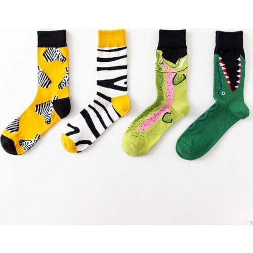 1 Pair Creative New Arrivals Fashion Harajuku Kawaii Happy Casual Women Socks Shark Crocodile Zebra Animal Print Funny Socks