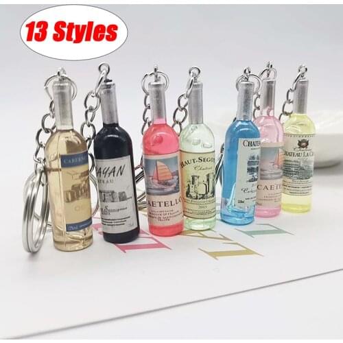 1PC 13 Styles Cute Novelty Beer Wine Bottle Keychain Assorted Color For Women Men Car Bag Keyring Pendant Accessories Gift