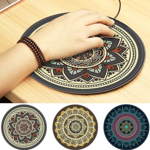 1Pcs Creative Vintage Bohemian Pattern Round Computer 3D Game Carpet Mouse Pad Mat Anti-Slip Mousepad