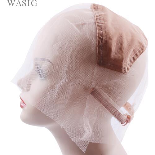 1Pcs Light Brown Swiss Lace Full Lace Wig Cap Base For Making Wigs With Adjustable Straps Glueless Weaving Cap Hairnets