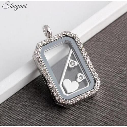 20PCS/LOT Silver Plated Crystal Heart Charms Floating Locket Plates Alloy Plate For Rectangle Locket Pendant