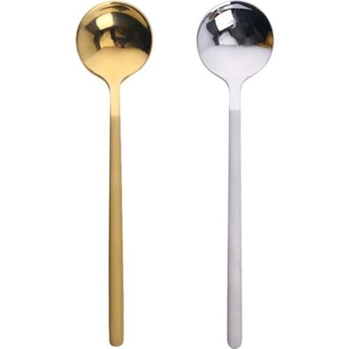 2Pcs Coffee Scoop 304 Stainless Steel Coffee Spoon with Long Handle Dessert Tea Spoon Set S Gold & Silver
