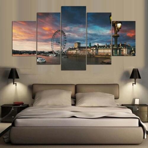 5 Pieces Ferris Wheel Picture Canvas Painting Modular Wall Art Modern Artwork Home Decor London Eye Millennium Wheel Poster