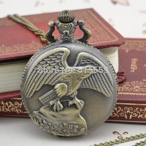 50pcs/lot DHL Free Shipping Real Bronze Eagle wings Pocket Watch Top Quality Watch Necklace Gift Watch Factory Price Wholesale
