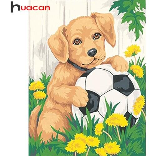Huacan 5d Diamond Painting Dog Football Full Drill Square/round Diamond Embroidery Mosaic Animal Flower Diamond Art