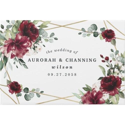 Burgundy Red Blush Gold Geometric Greenery Wedding Guest Book,Rustic Country Wedding Guest Book,Autumn Floral Wedding Guest Book