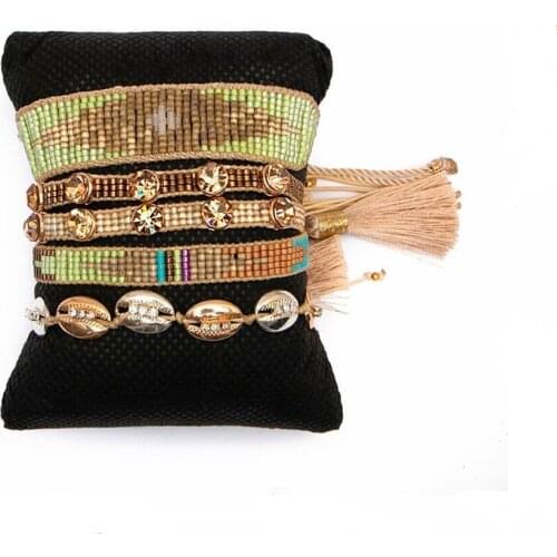 BLUESTAR Women MIYUKI Bracelet Evil Eye Bracelets Cystal Beaded Jewelry Gift Shell Tassel Handmade Woven Armband