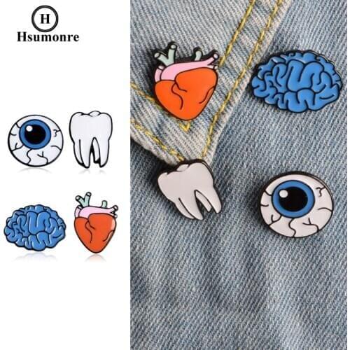 Heart Cartoon Cute Brooches Red Blue Brain Eye Tooth Lapel Pins Brooch Enamel Metal Denim Jeans Pin Badge Jewelry 4pcs/set