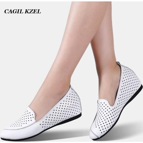 CAGILKZEL 2019 High Heels Women Shoes Casual Leather Platform Shoes Woman Wedges Shoes Loafers Heigh Increasing Zapatos Mujer