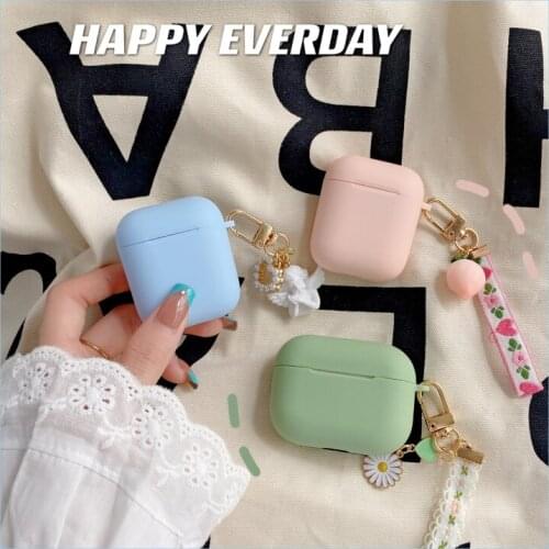 For AirPods 2 Case Korea Cute Pink Case Peach Lace Keyring Silicone Earphones Case for Apple Air Pods Pro Cover