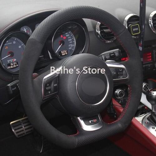 Black Genuine Leather Black Suede Car Steering Wheel Cover for Audi TT 2008-13