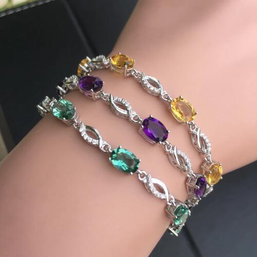CSJ natural gemstone bracelet with Amethyst or citrine or green quartz in 925 sterling silver for engagement or Party gift
