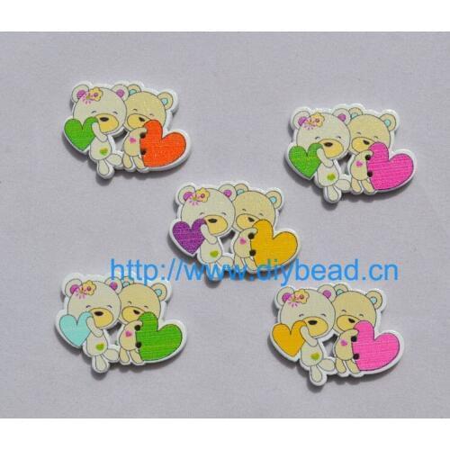 Decoration accessory for Children Cloth,Mix Color Printed Cartoon wood for decoration,Cartoon Bear