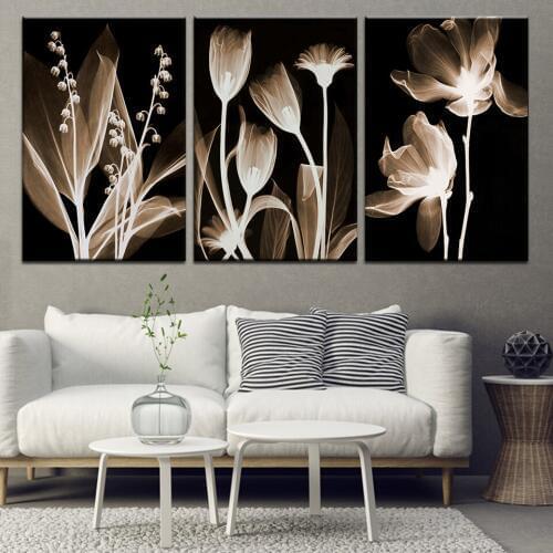 Canvas Painting Floral painting on black background 3 Pieces Wall Art Painting Modular Wallpapers Poster Print Home Decor