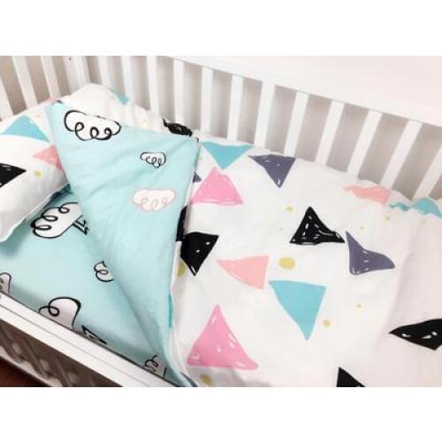 With Filling Triangle Cloud Toddler Cartoon Bed Bedding Set in the Crib for Infant Cotton Crib Bed Linen ,Duvet /Sheet/Pillow