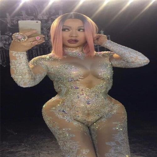 S19 Ballroom dance costume Crystals Sexy Leotard Jumpsuit dj party bodysuit DS performance Rompers stage wears disco clu