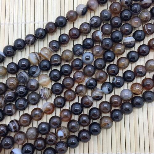 Natural Brown Line Agates Round Smooth Stone Beads Dark Coffee Color 6 mm 8 mm 10 mm 12 mm For DIY Jewelry Beads