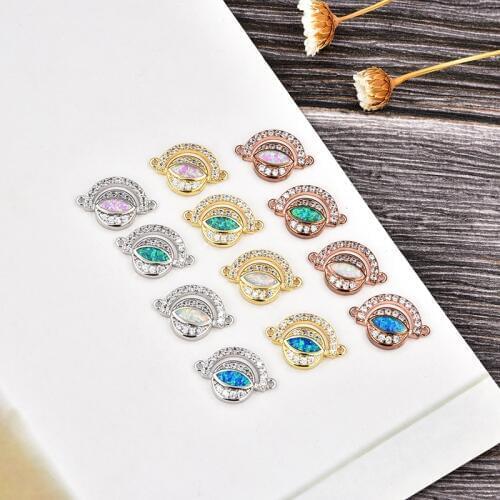 KAMAF Round Globe Copper Inlaid AAA Zircon Opal Connector DIY Bracelet Jewelry Making Multi-Color Can Choose
