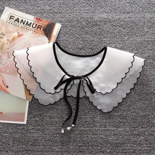 Linbaiway Women Mesh Double Layer Fake Collar White False Collar Neck Shawl Wrap Detachable Lapel Shirt Collar Female Accessory