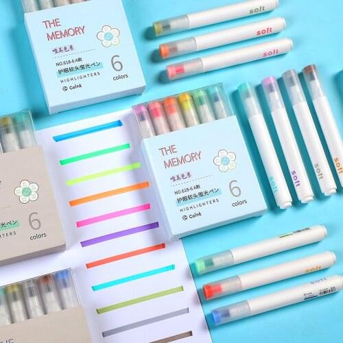 6pcs/set Multicolor Oblique Head Highlighter Creativity Large Capacity Ink Marker pen journal Scrapbooking Decorative Stationery