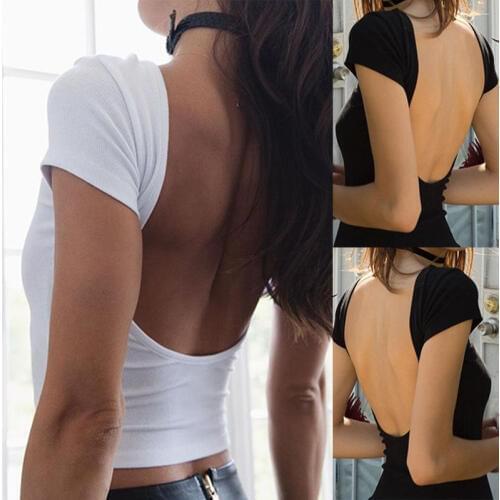Fashion Summer Women Casual Tank Tops Vest Blouse Short Sleeve Crop Tops Shirt Black White Halter Costume