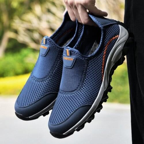 2021 new summer big mens leather casual shoes net vamp air-permeable loafer hiking shoes and sandals