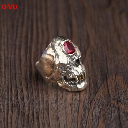 S925 sterling silver mens domineering punk style personality jewelry trend fashion open skull Thai silver ring