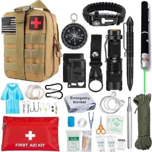 Outdoor Survival Kit Camping Equipment Backpack EDC First Aid Hiking Tools Tactical Gear Emergency Tourism Laser Pointer Pen