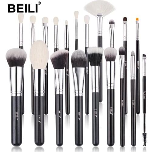 BEILI Makeup Brushes Shining black 20pcs Goat hair Eyeshadow Fan brushes Powder Flat Concealer Foundation brochas maquillaje Set