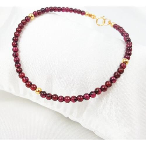 Natural AAA Red stone 3-4mm Beads 925 sterling silver Fashion Bracelet Gift