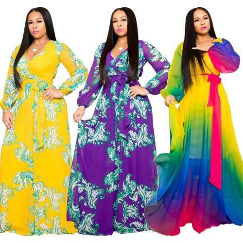 New style African womens clothing Dashiki fashion Printed Chiffon big bottom long dress size S-5XL 7612